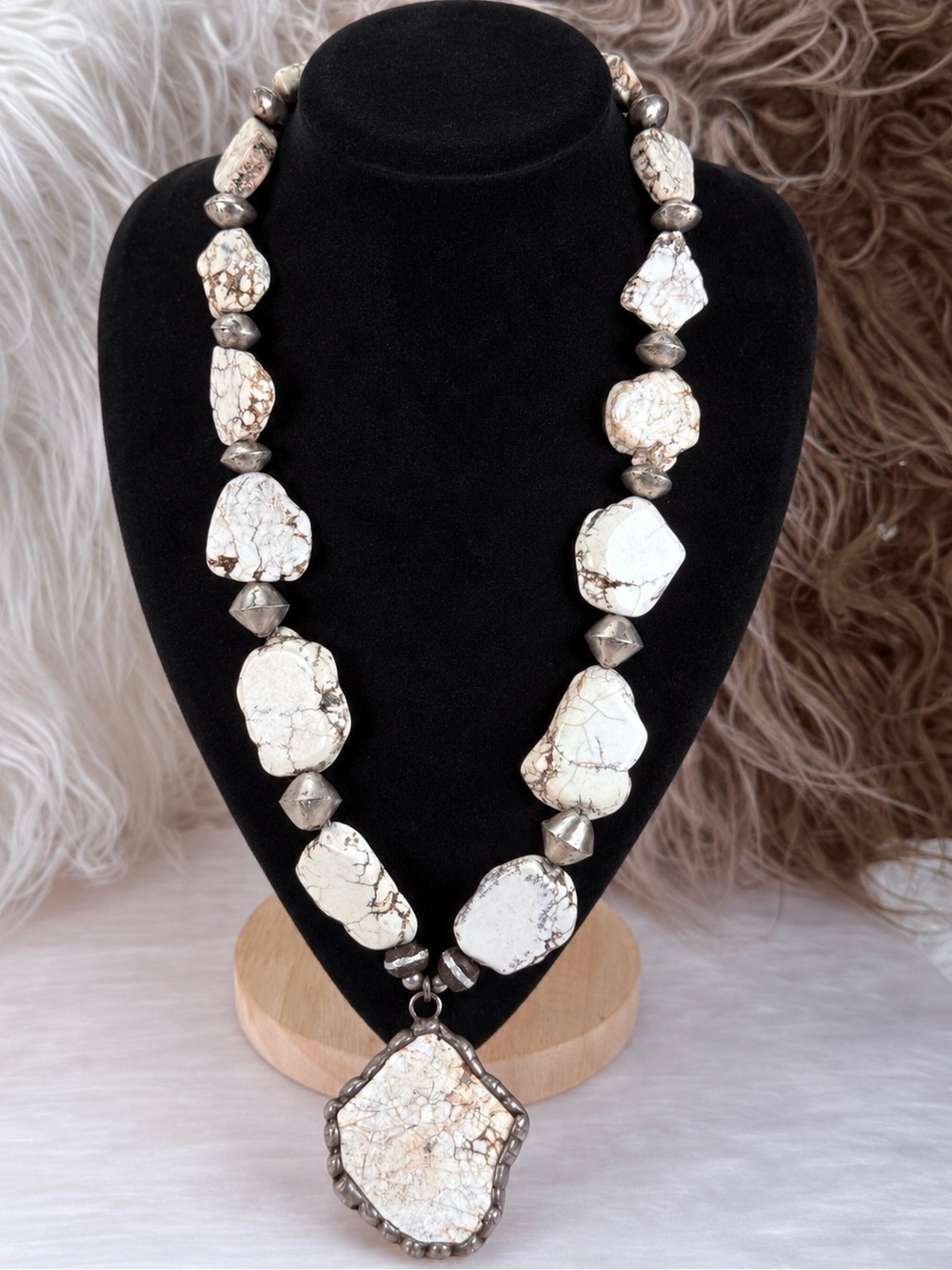 Bohemian southwestern chic, brass tone, aged weighted, stone costume necklace